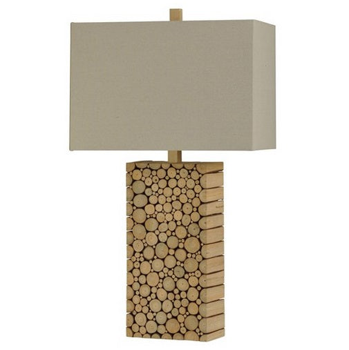 Real Wood Circles Stacked in a Block Table Lamp With Rectangular Natural Linen Shade L310487