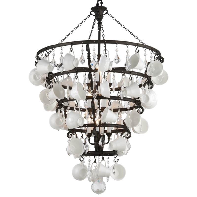 Troy Lighting Barista 12 Light 5 Tier Chandelier with Crystal Glass and Porcelain Coffee Cups F3826