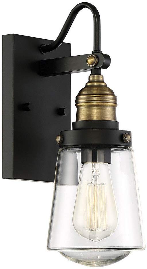 Savoy House 5-2067-51 Macauley Outdoor Vintage Wall Lantern in Black with Warm Brass Accents (8" W x 21" H)