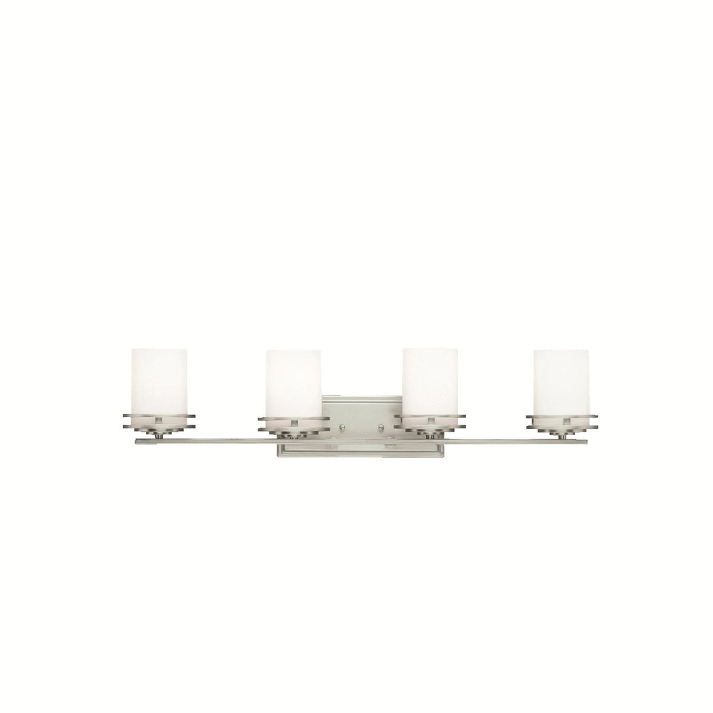 Kichler 5079NI, Hendrik 4 Light 34 inch Brushed Nickel Wall Mt Bath 4 Arm Wall Light in Satin Etched Cased Opal