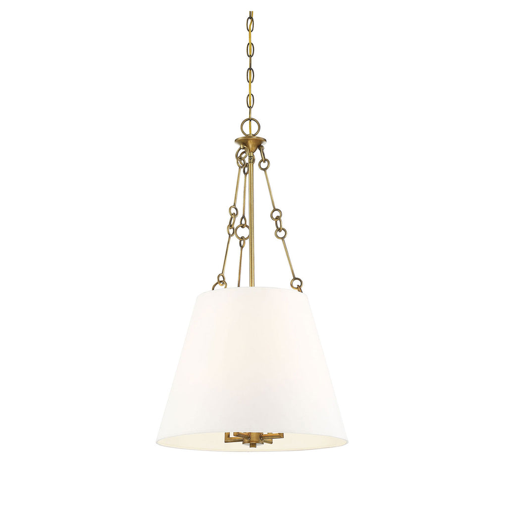 Savoy House 7-2201-4-322 Austin 4 Light Pendant In Warm Brass With White Shade