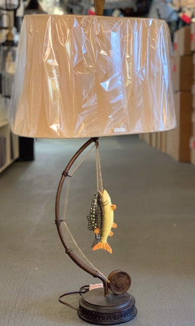 Gone Fishing 39" Novelty Table Lamp with Burlap Fabric Shade Style Craft L310062
